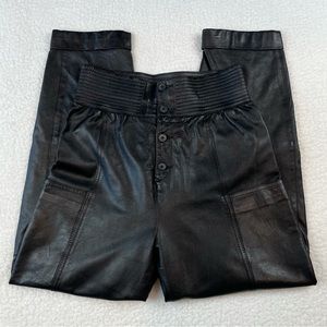(VTG) Black Genuine Leather High-Waisted Pants
